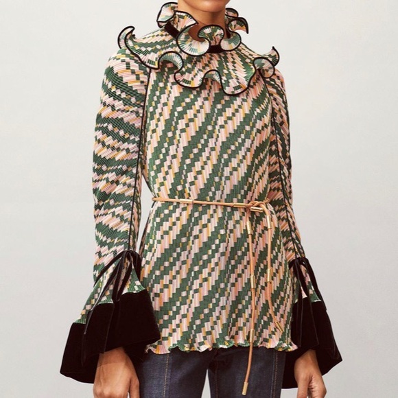 Tory Burch Tops - Authentic TORY BURCH pleaded ruffle blouse/bell sleeves
